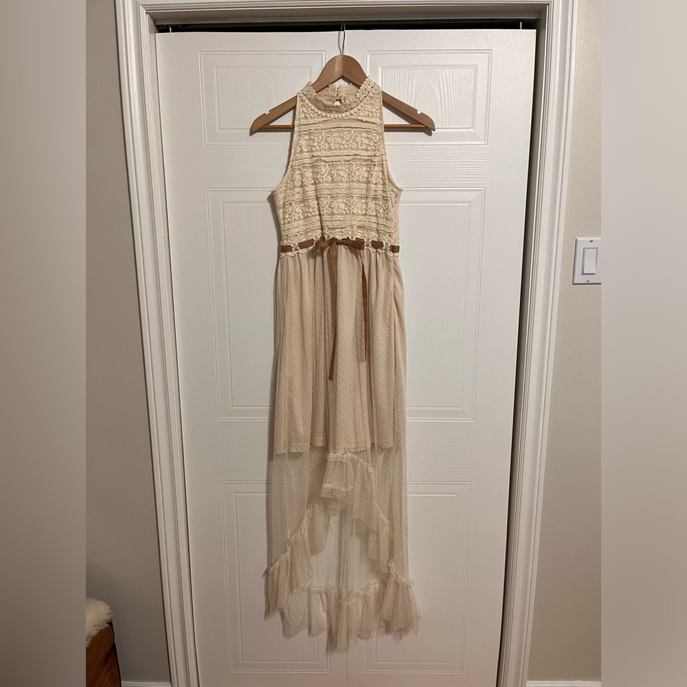 Boutique 1861 - Nude lace bodice with sheer high-low dress